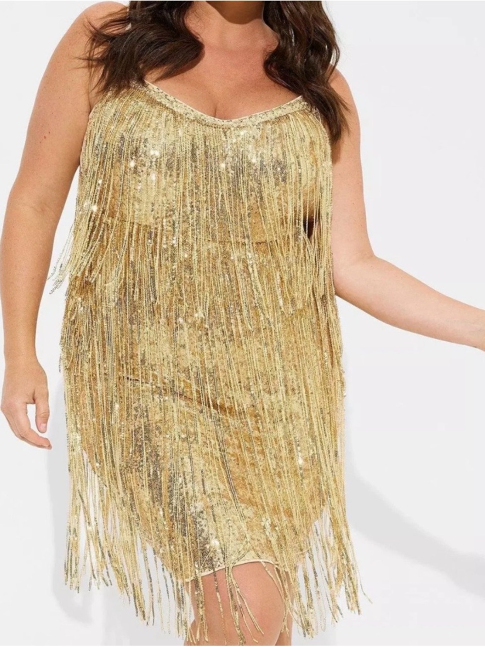 Gold Sequin Fringe Slip Dress Torrid Size 20 Party Dress